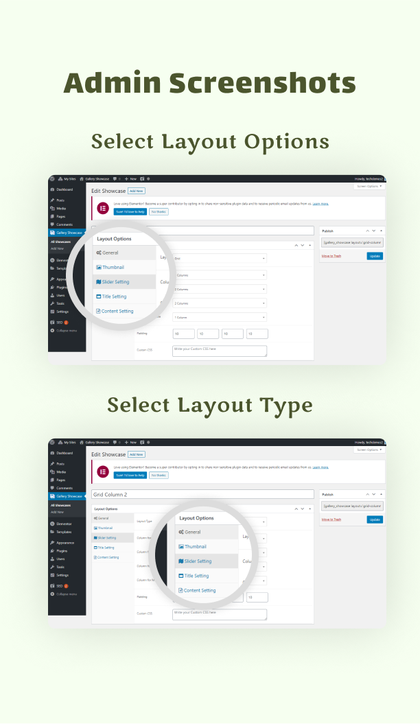 Admin Screenshots - Gallery Showcase Pro for WordPress