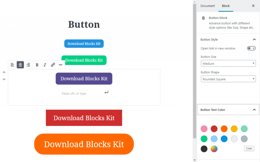 Button Block - Backend Block Setting Preview with Variations