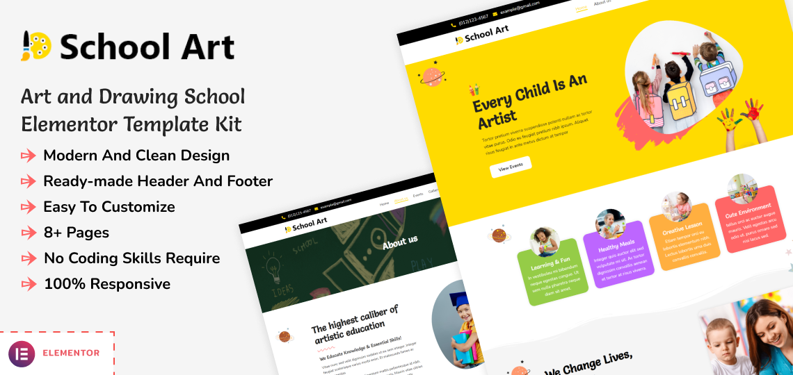 School Art Elementor Kit Product Banner