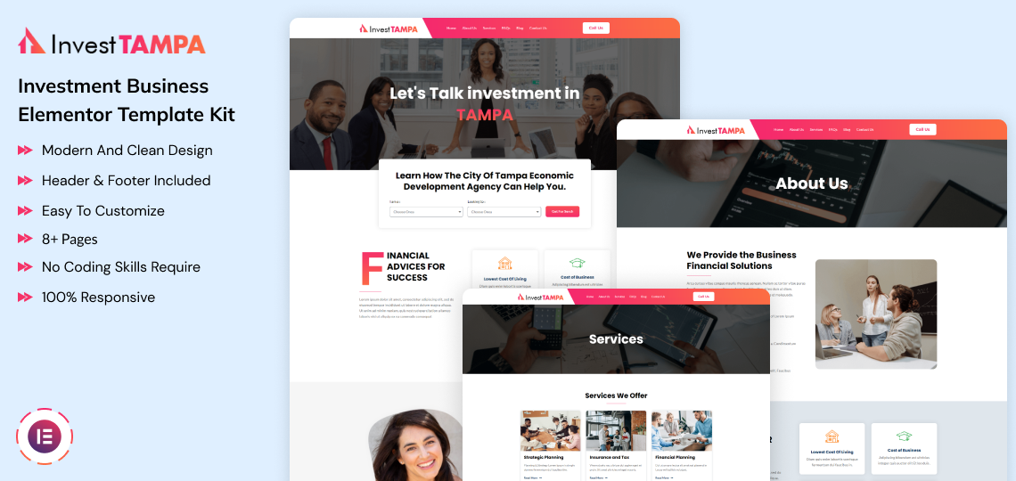 Invest Tampa Elementor Kit Product Banner