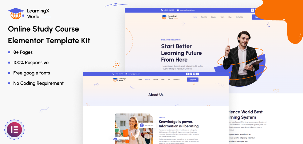 LearningX World Online Study Course Elementor Templates Kit Product Banner